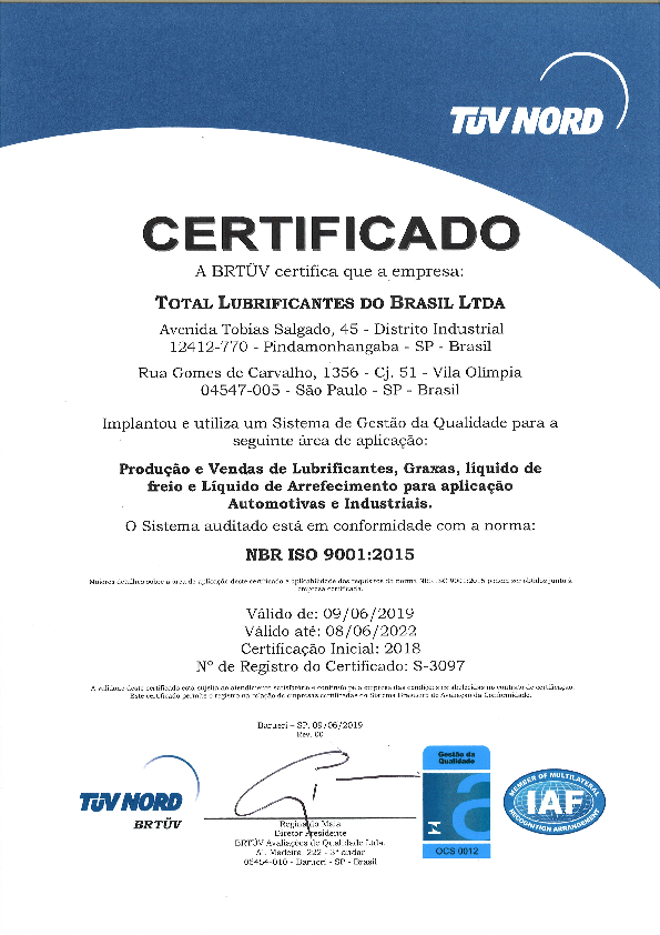 Certificado Totalenergies Brasil